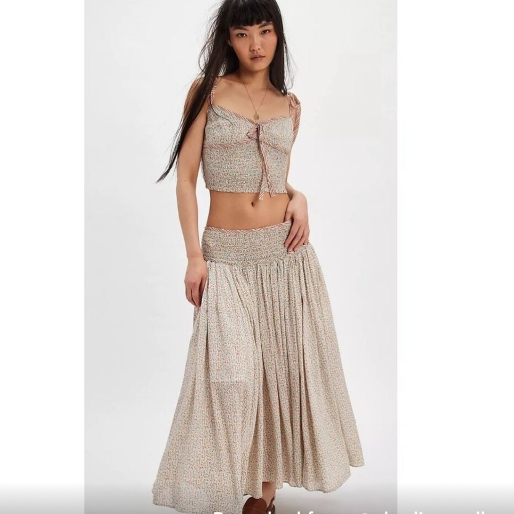 Free People Bellamy Maxi Tank Skirt Set Size Small Cottagecore Mini Floral 90's